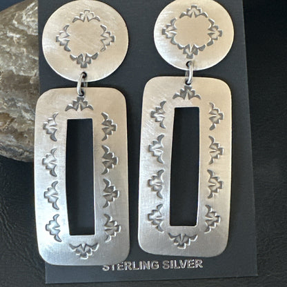 Popular Navajo Stamped Sterling Silver Stamped Handmade Earrings  2.75" 17859