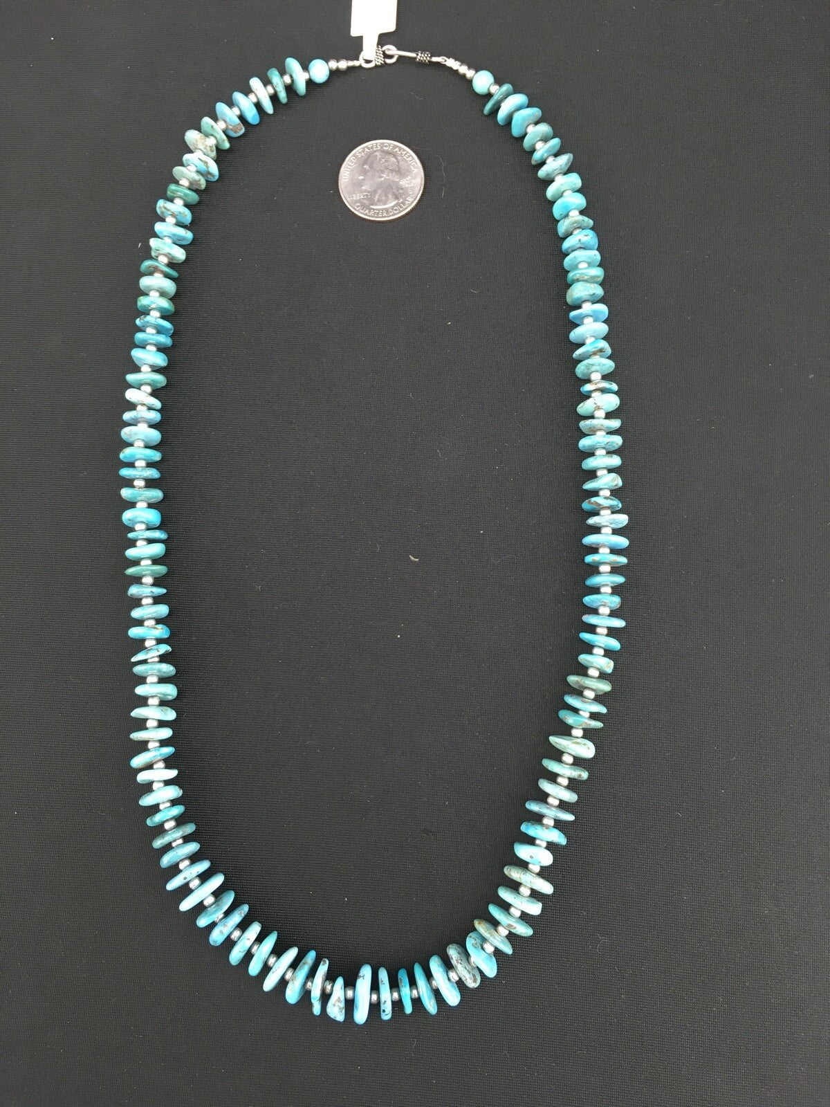 Blue Turquoise Graduated Navajo Pearls Sterling Silver Necklace 23" 01348