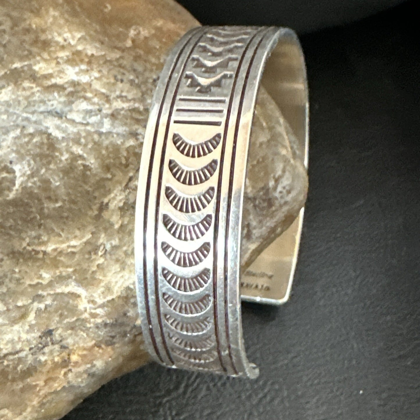 Stamped Cuff Bracelet Native American Navajo Sterling Silver 18119