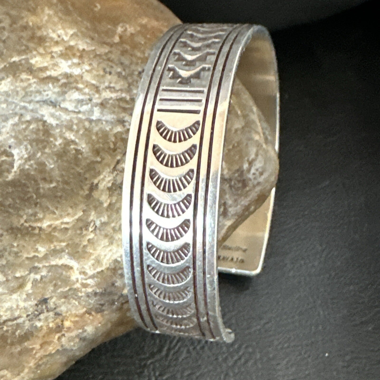 Stamped Cuff Bracelet Native American Navajo Sterling Silver 18119