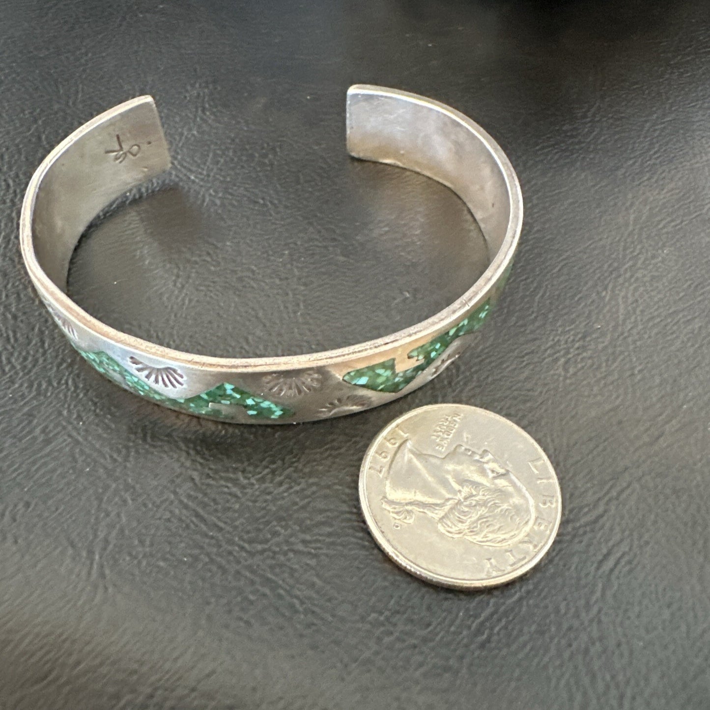 Navajo Old Pawn Sterling Handmade Blue Turquoise Chip Inlay Bracelet 18122