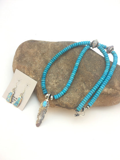 Native Opal & Turquoise Pendant Sterling Silver Necklace & Earrings 08905