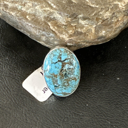 Blue Turquoise#8 Southwestern Sterling Silver Ring Size 7 19737