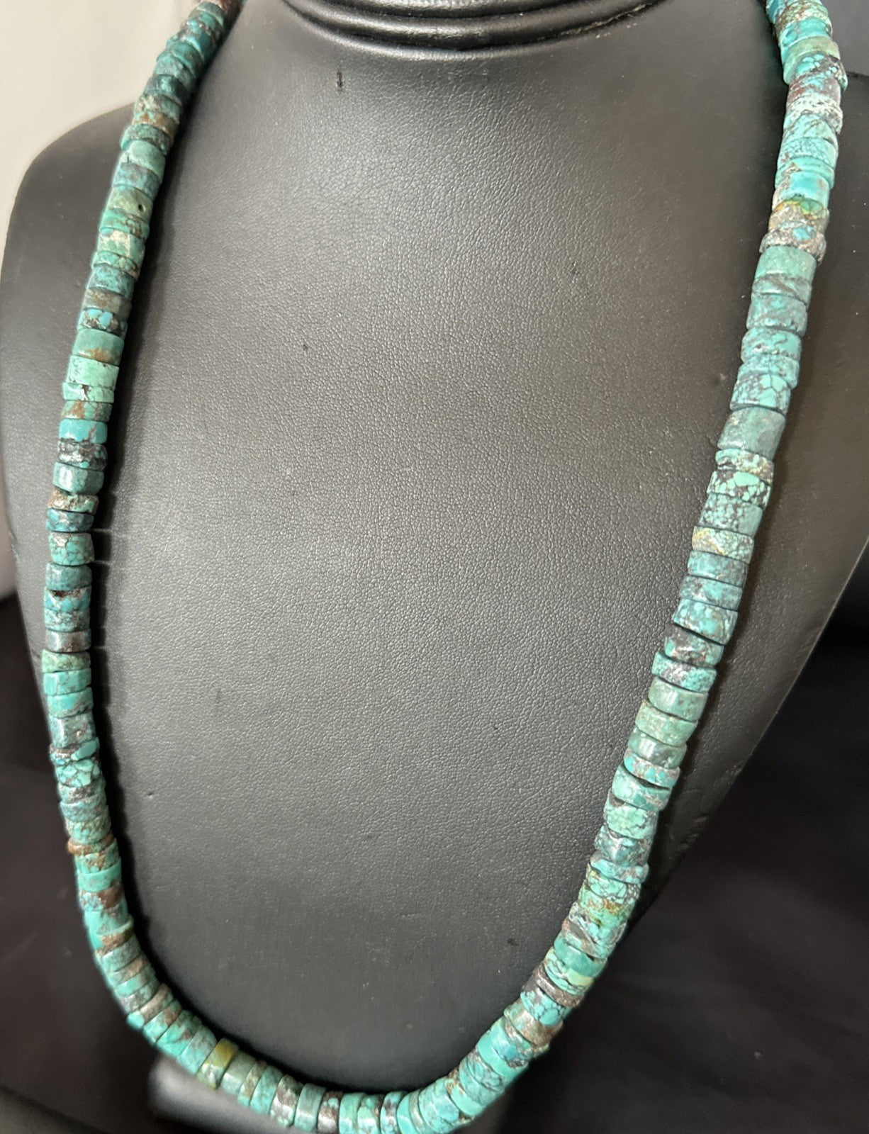 Navajo Turquoise 8mm Heishi Sterling Silver Bead Necklace 24" 19035