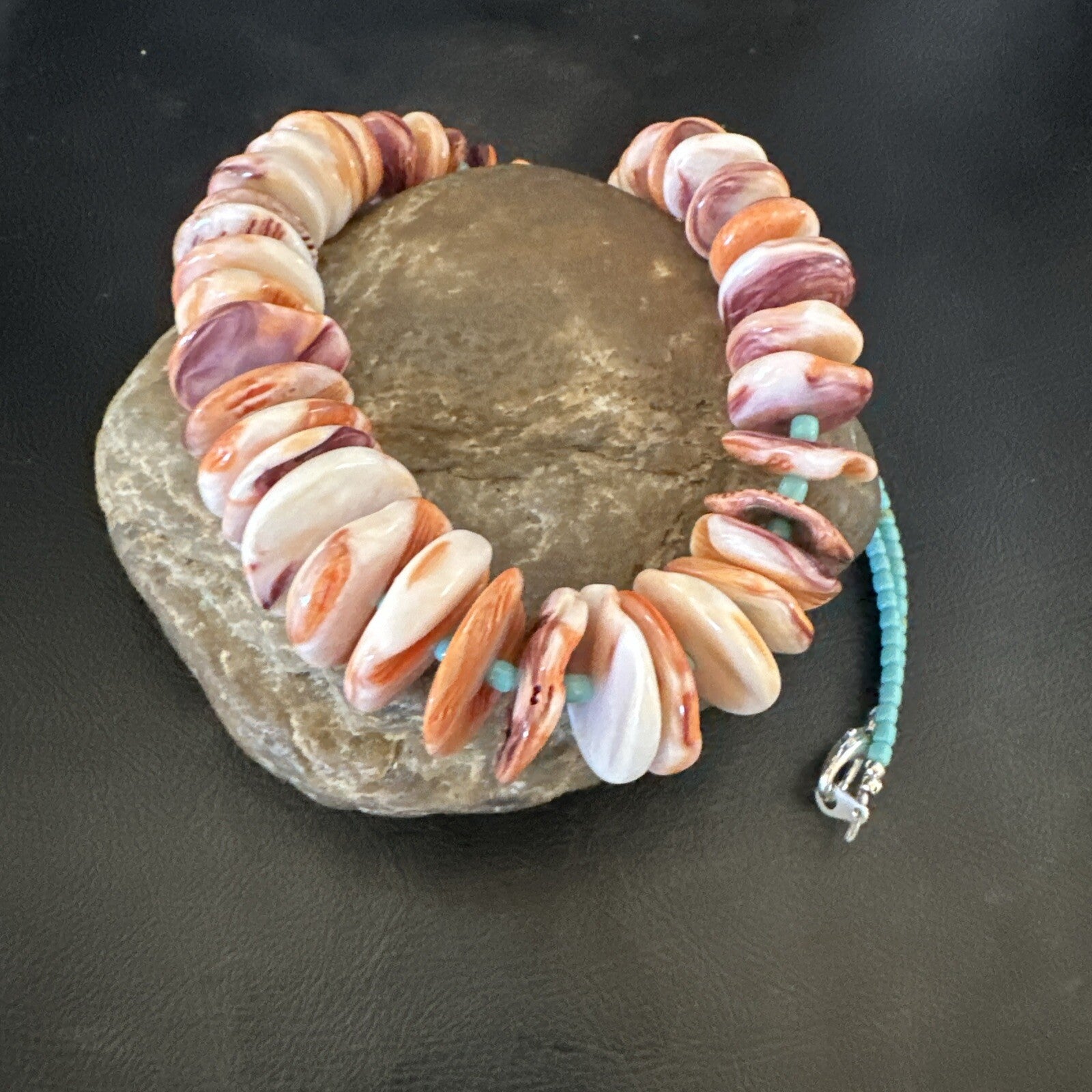 Spiny Oyster Turquoise Heishi Navajo Sterling Silver Necklace 20” 17757