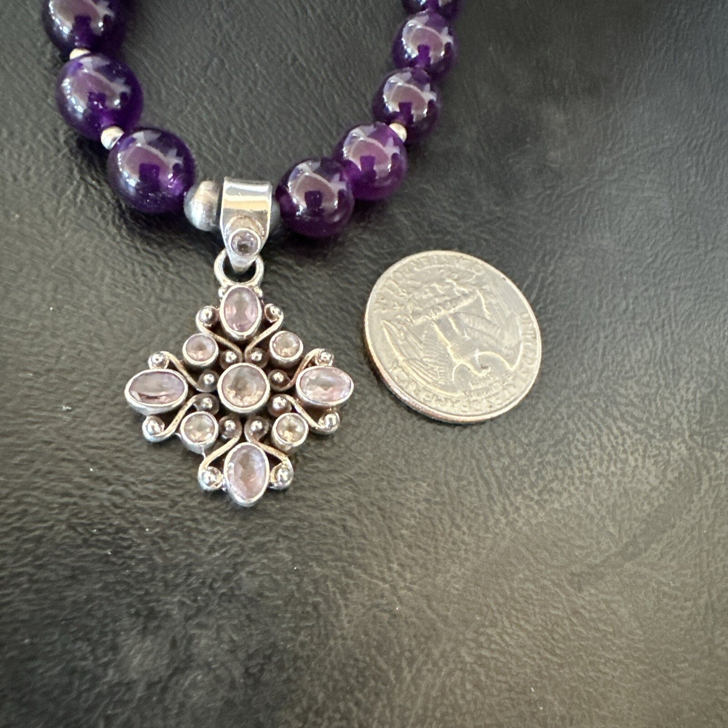 Purple Amethyst Pendant Navajo Sterling Silver Necklace 21" 18256