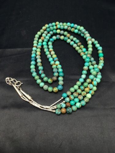Navajo Blue Turquoise Necklace 2 Strand Sterling Silver 8960