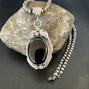 Men's Beads Black Onyx Pendant Necklace | Sterling Silver | Authentic Native American Handmade | 17992