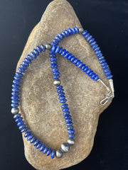 Men's Lapis Lazuli Navajo Pearls Necklace 18" | Sterling Silver | Authentic Native American Handmade | 1757