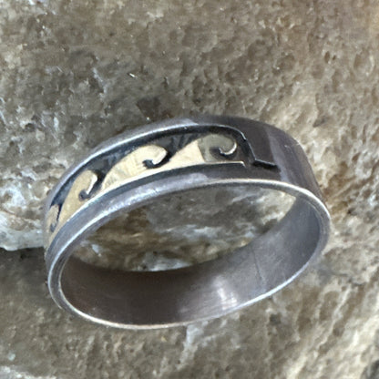 Mens Wedding Band Navajo Stamped 14K Gold Sterling Silver Ring Sz 12 17968