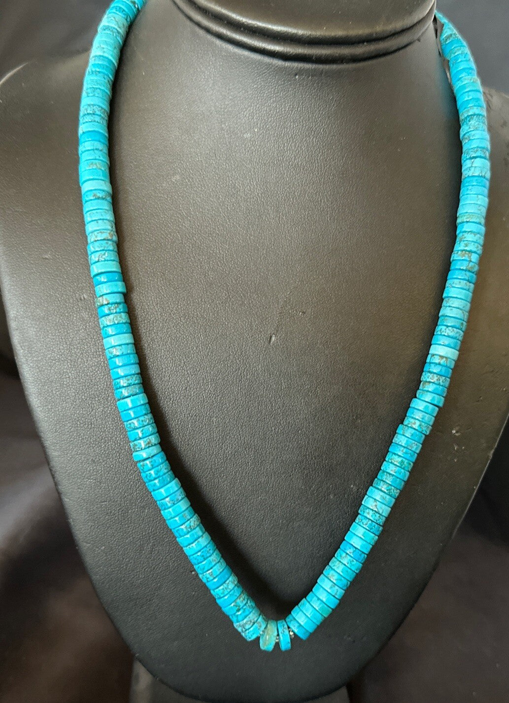 Robin Egg Blue Turquoise Heishi Navajo Sterling Silver Necklace 24" 18325