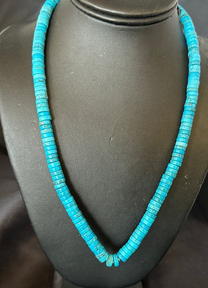 Robin Egg Blue Turquoise Heishi Navajo Sterling Silver Necklace 24" 18325