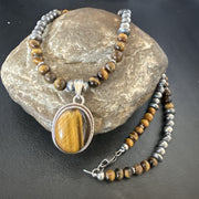 Coffee Brown Tigers Eye Pendant Necklace Southwestern | Sterling Silver | Authentic Native American Handmade | 18282