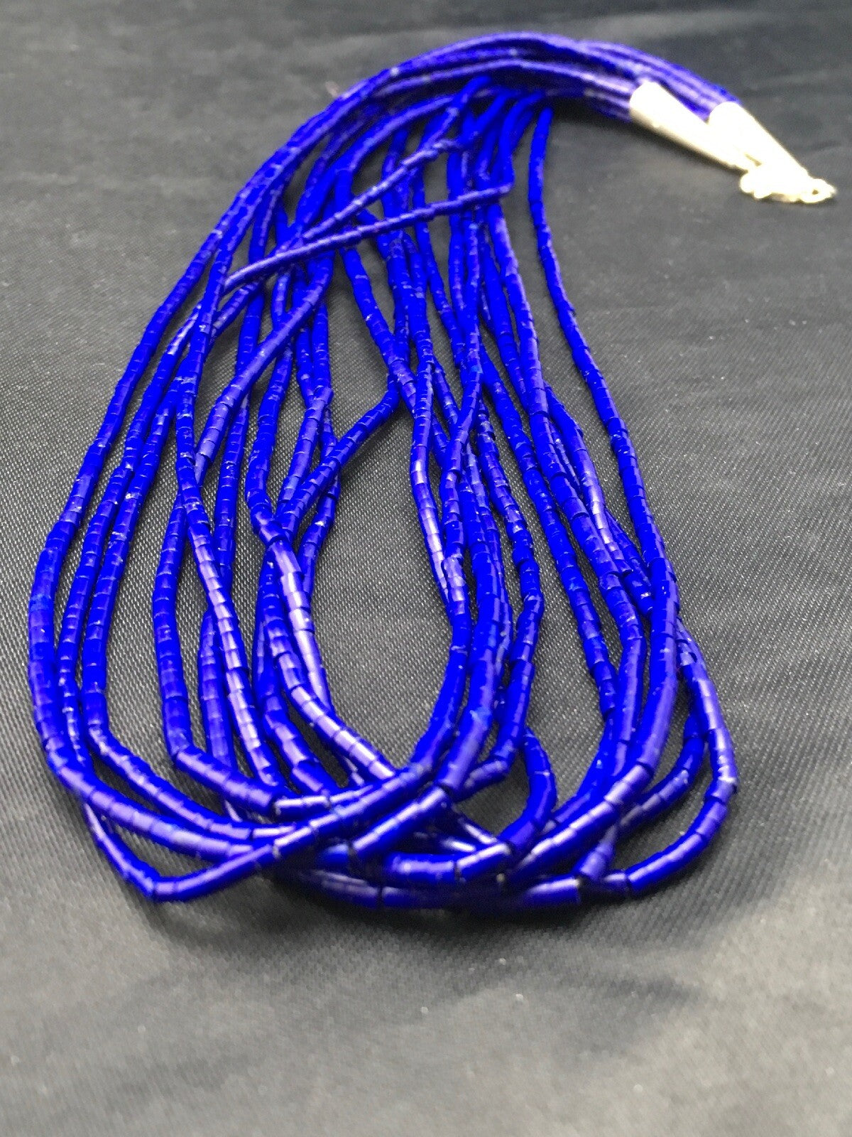 Stabilized Lapis Lazuli 10 Strand Sterling Silver Tube Heishi Necklace 24" 13422