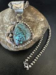 Men Women Navajo Blue Spiderweb Turquoise Necklace Pendant | Sterling Silver | Authentic Native American Handmade | 18093