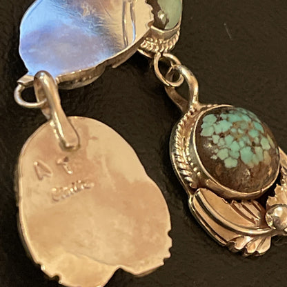 Womens Blue Spider Web Turquoise Navajo Sterling Silver Dangle Earrings 1238