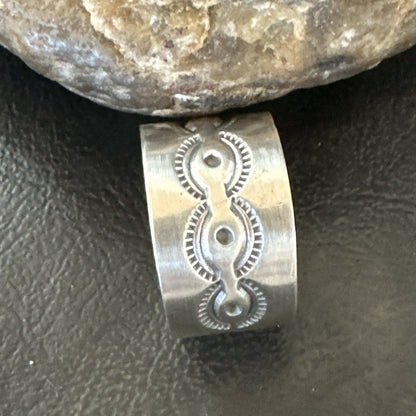 Mens  Wedding Wide Band Navajo Stamped Sterling Silver Ring Size 12 17998