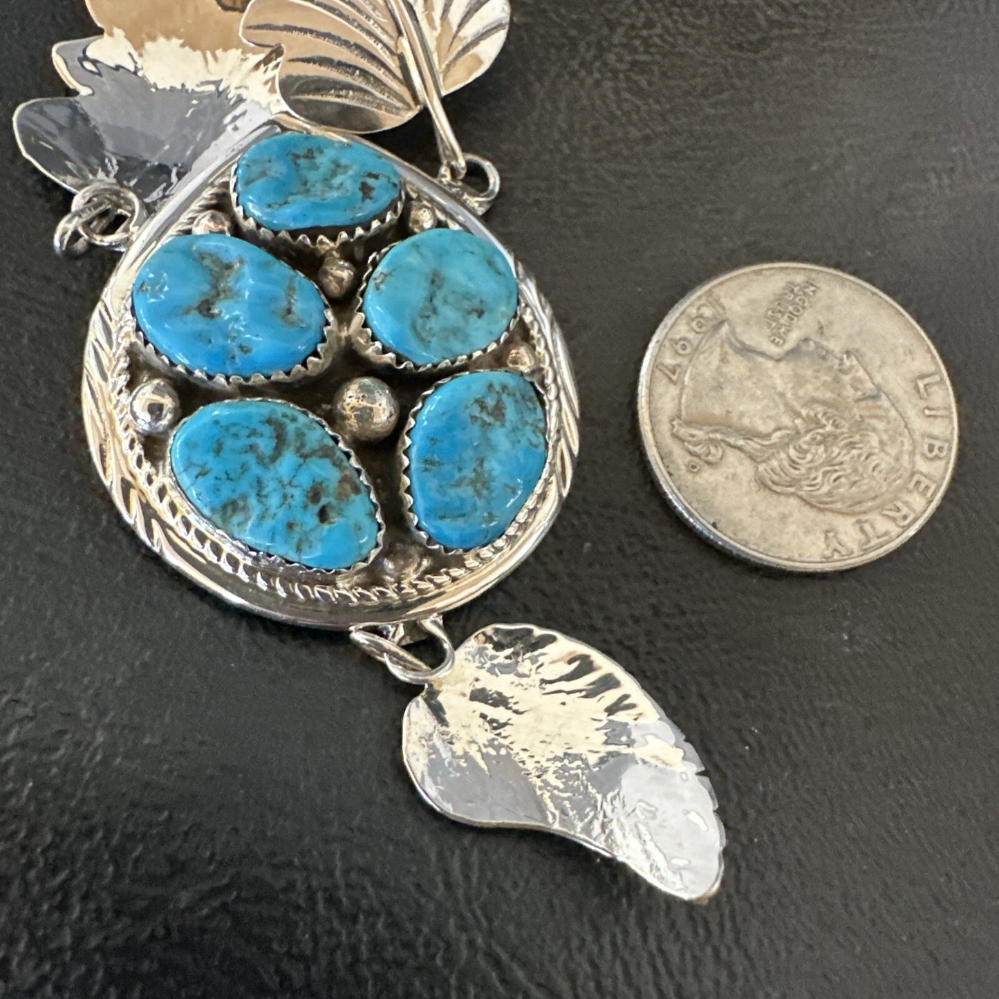 Blue Kingman Turquoise Navajo Sterling Silver Cluster Pendant 18575