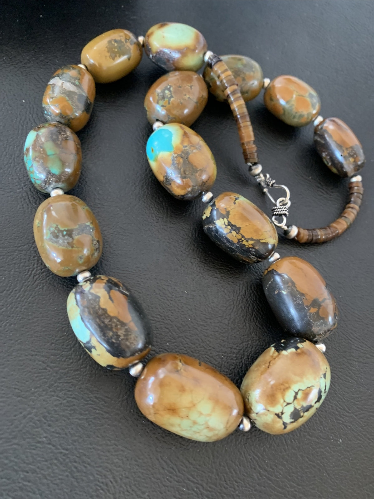 Green Chunky Turquoise Graduated Navajo Sterling Silver Necklace 20" 02112
