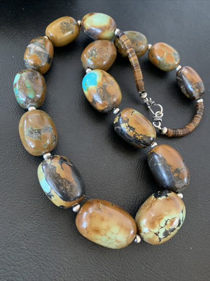 Green Chunky Turquoise Graduated Navajo Sterling Silver Necklace 20" 02112