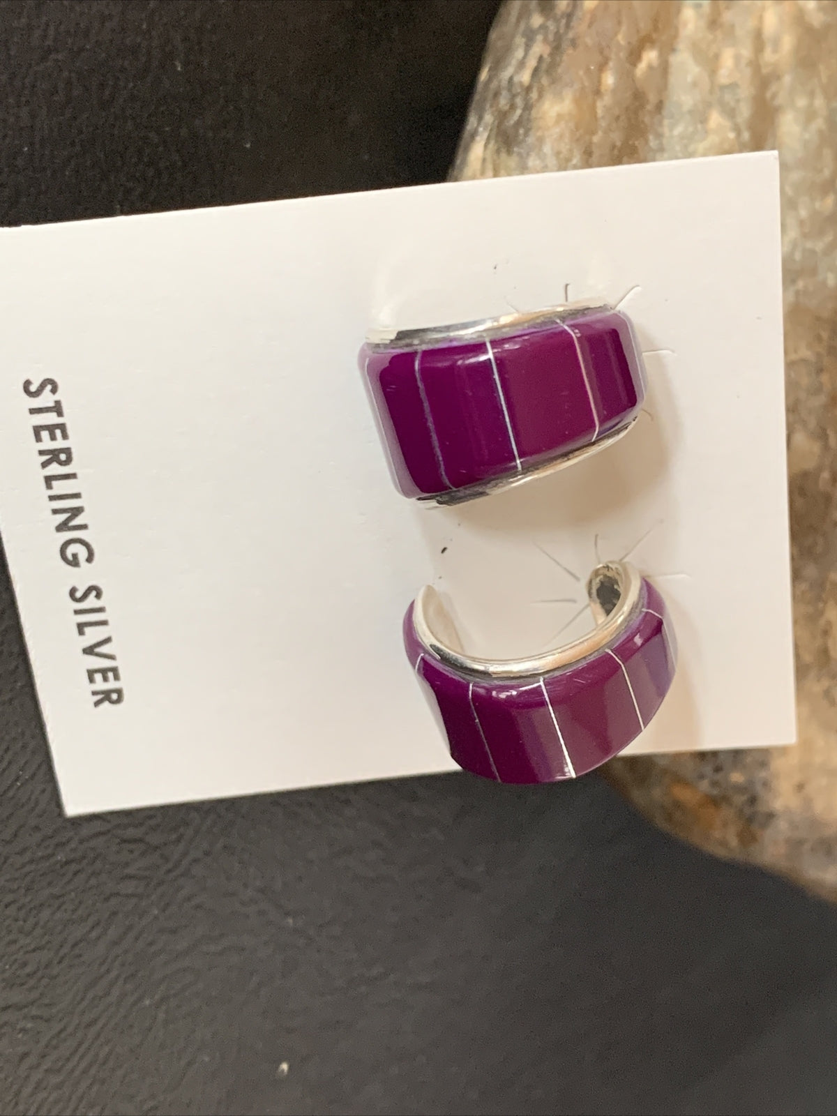 Purple Stone Navajo Sterling Silver Dangle Inlay Earrings 12908