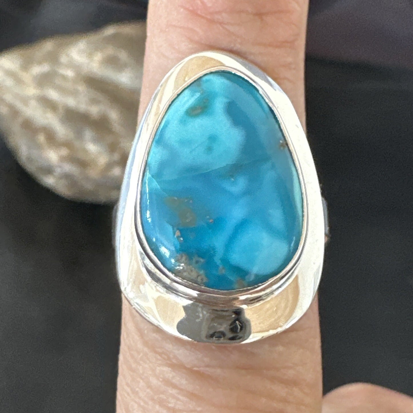 Southwestern Sterling Silver Blue Kingman Turquoise Ring Size 7.5 18515