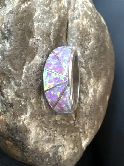 Pink Opal Navajo Sterling Silver Band Inlay Ring Size 7 18786