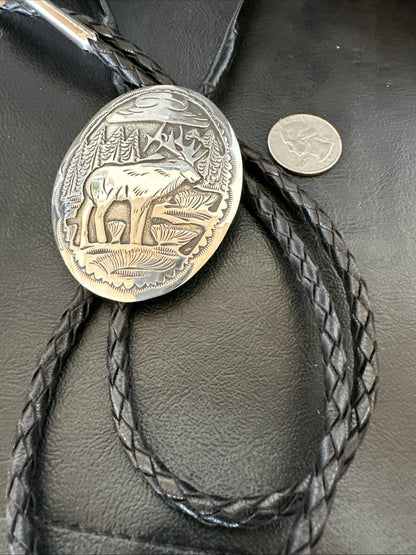 H Joe Mens Stamped Reindeer Navajo Sterling Silver Bolo Tie 19425
