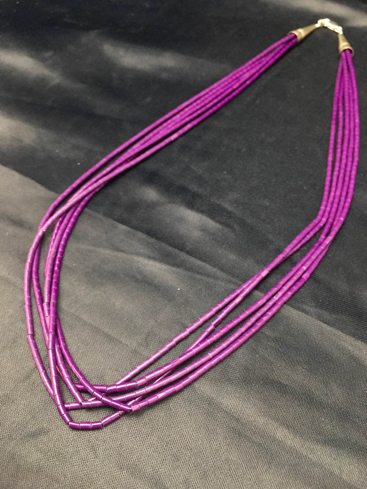 Purple Tube Heishi Stabilized 5 Strand Navajo Sterling Silver Necklace 02505