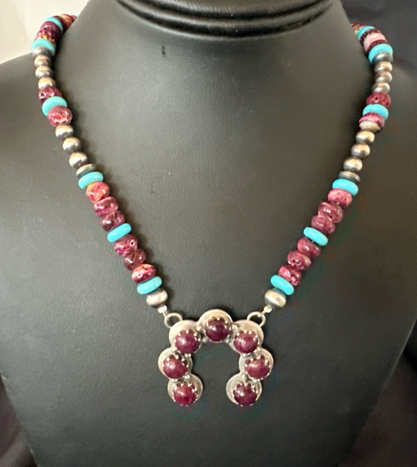 Purple Spiny Oyster Naja Pendant Turquoise Navajo Sterling Silver Necklace 18849