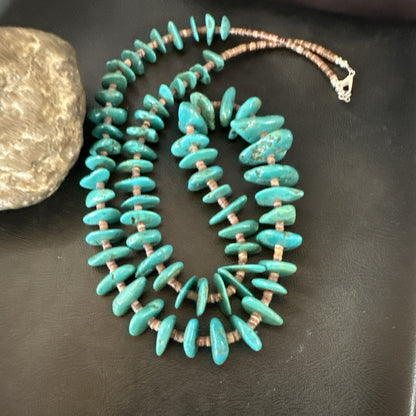 XL Navajo Kingman Turquoise Shell Heishi Sterling Silver Bead 34” Necklace 19635