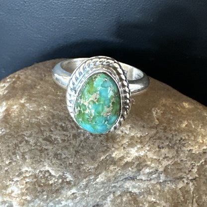 Womens Blue Sonoran Turquoise Navajo Sterling Silver Ring Size 10 18003
