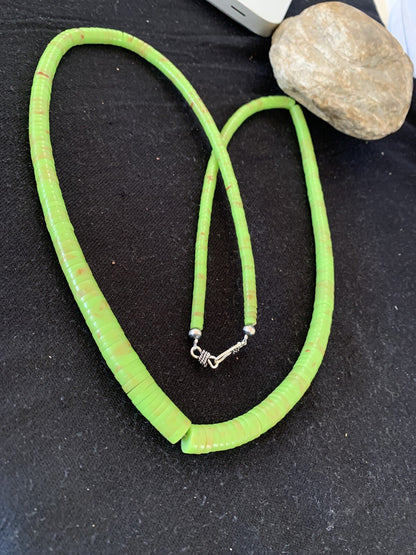 Green Gaspeite Stabilized Navajo Sterling Silver Necklace 00214