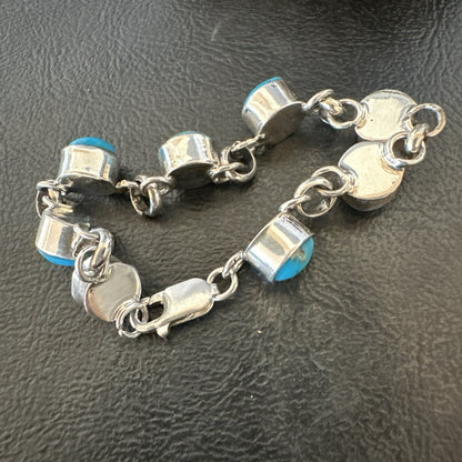Childrens Blue Kingman Turquoise Navajo Sterling Silver Link Bracelet 6.5" 18300