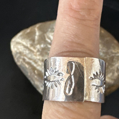 Mens Wide Band Navajo Stamped Sterling Silver Ring Size 9 17162