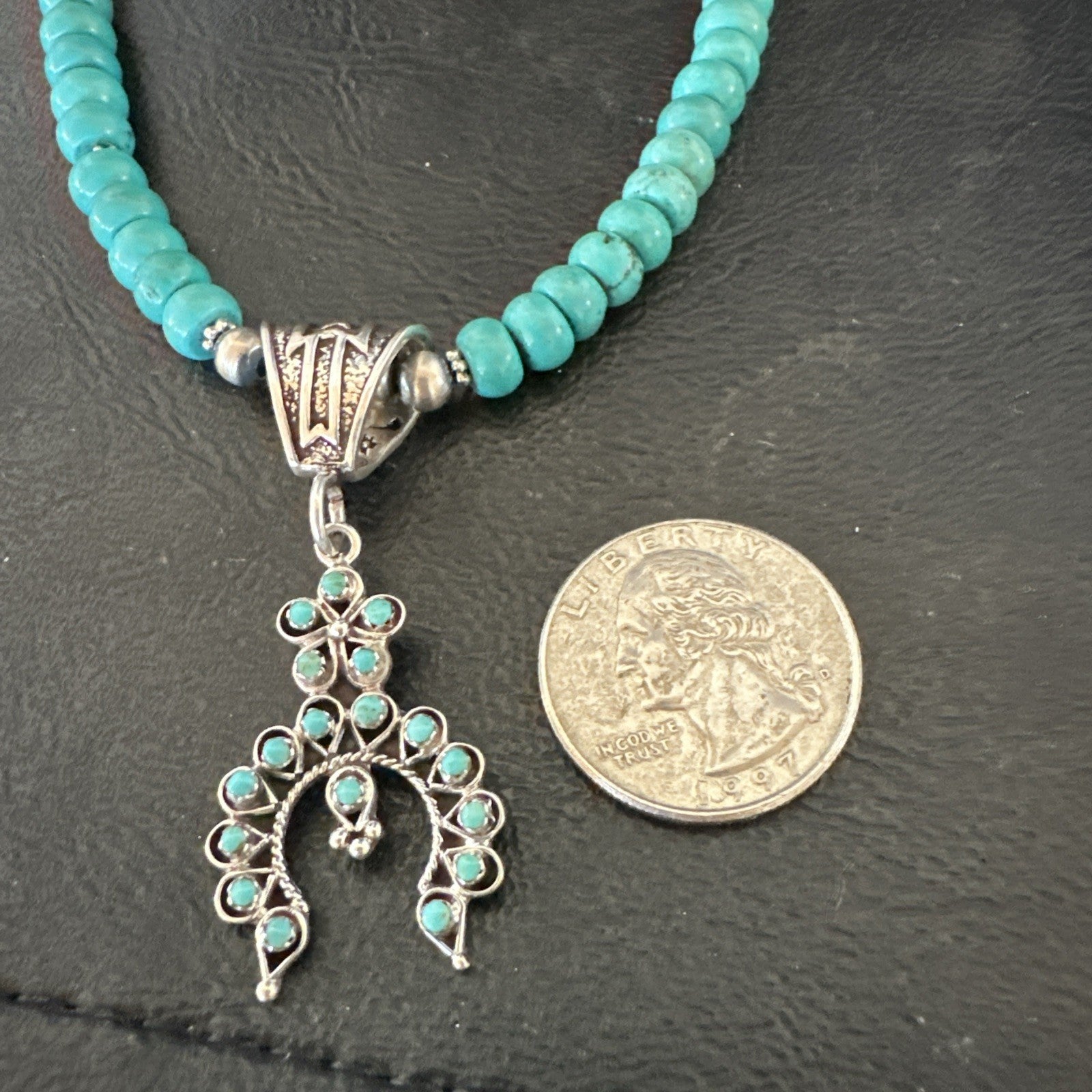 Naja Blue Turquoise Cluster Zuni Pendant Sterling Silver Necklace 20" 19716