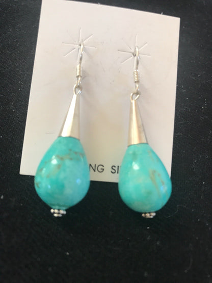 Navajo Sterling Silver Turquoise Bead Dangle Drop Earrings Gift 199