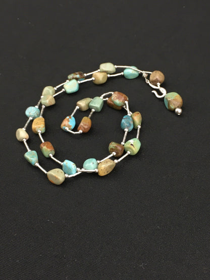 Turquoise Heishi Bead Navajo Liquid Sterling Silver Necklace 20" 01091