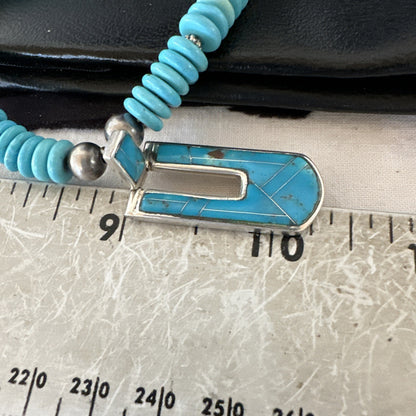 Blue Turquoise Inlay Pendant Navajo Sterling Silver Necklace 20" 19712