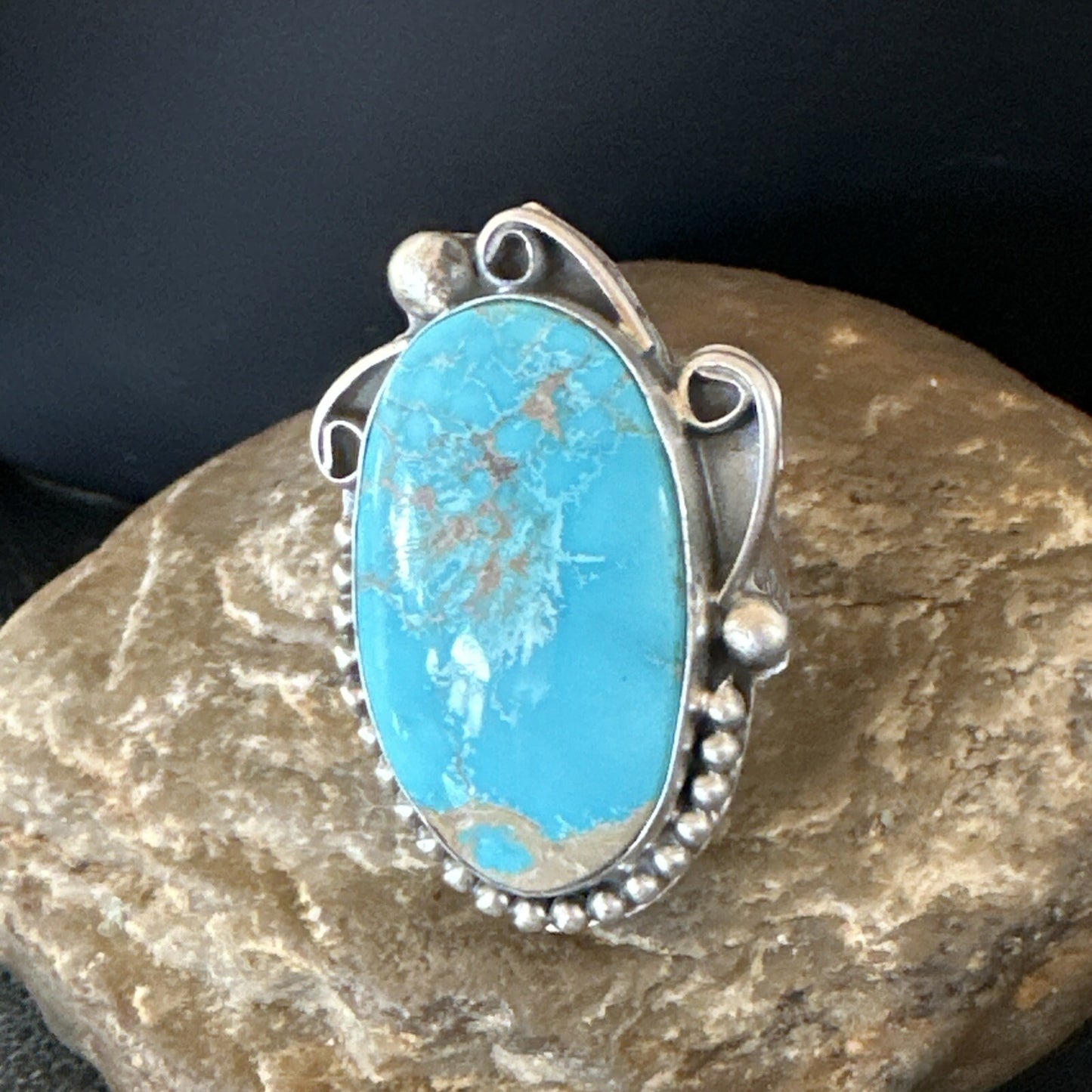 Blue Kingman Turquoise Navajo Sterling Silver Ring Size 11 18797