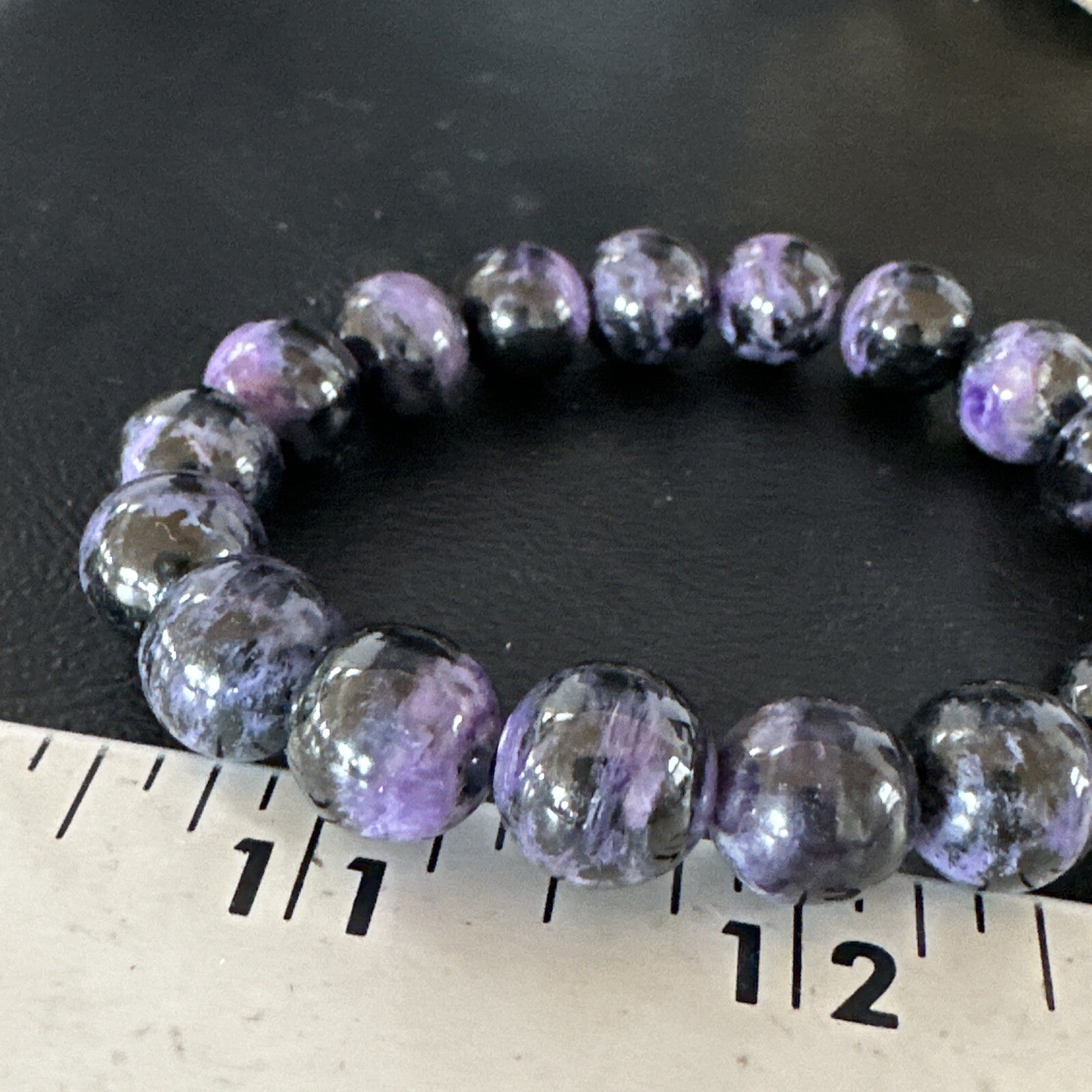 Purple Stone 10mm Stretch Bead Bracelet Navajo Sterling Silver 15239