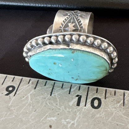 Navajo Sterling Silver Blue Green Turquoise Adjustable Ring Sz 10 18769