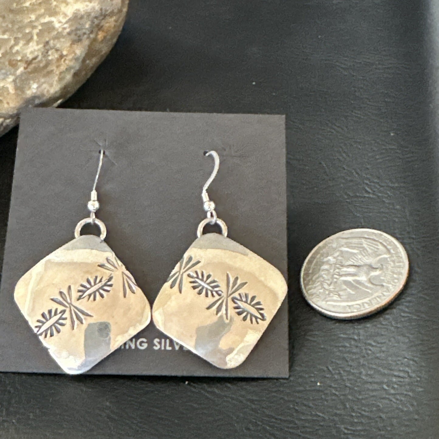 Native American Indian Navajo Stamped Sterling Silver Earrings Set 4754