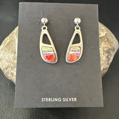 Southwestern Sterling Silver Multicolor Gaspeite Opal Inlay Earrings 4436