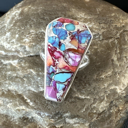 Blue Turquoise Spiny Oyster Navajo Sterling Silver Ring Size 8 18220