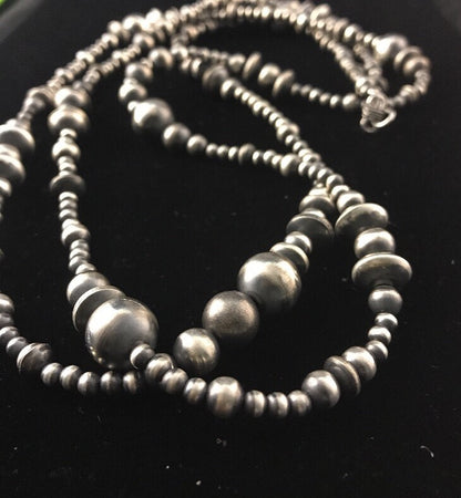Native American Sterling Silver Navajo Pearls Mixed Beads 48" Necklace 92320