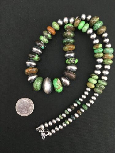 Navajo Turquoise Necklace Graduated Sterling Silver 25" 4773