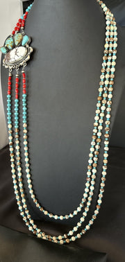 XL Statement Wild Horse Turquoise#8 Navajo 3S Necklace 34" | Sterling Silver | Authentic Native American Handmade | 19674