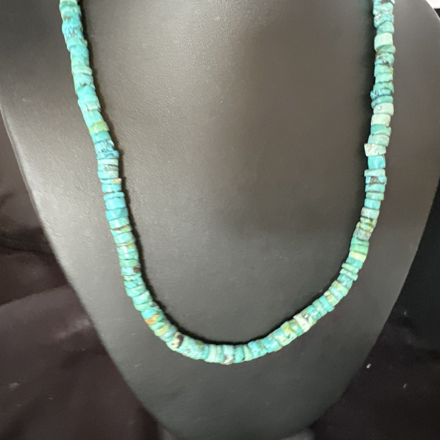 Blue Turquoise 20” Heishi Sterling Silver Bead Necklace 15165