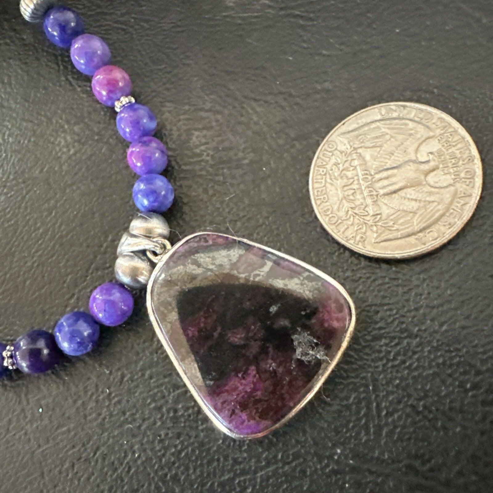 Purple Stone Pendant Navajo Pearls Sterling Silver Necklace 23" 17890